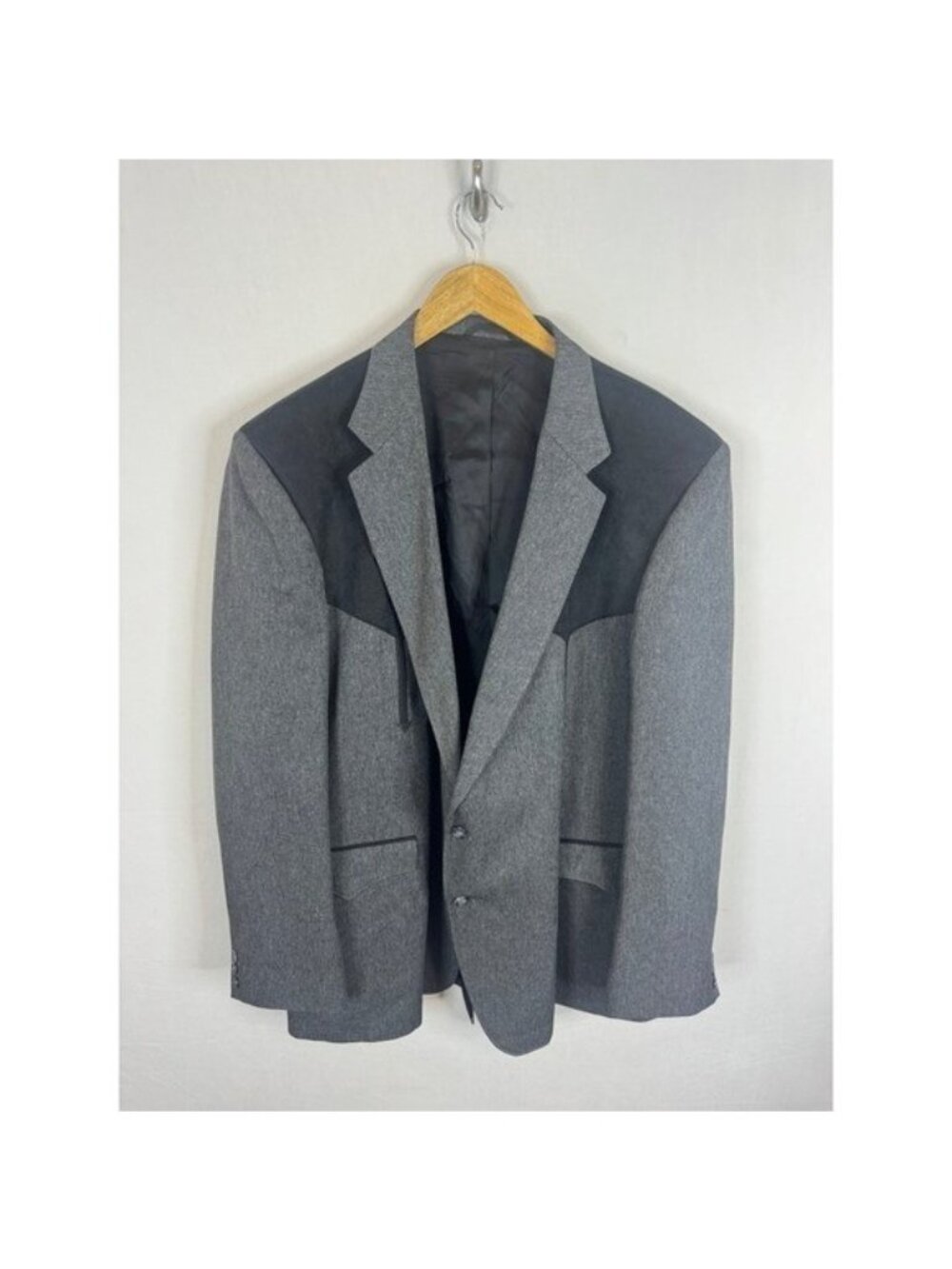 Circle S Mens Western Blazer Gray Black Faux Suede Yoke Sport Coat 54L USA
